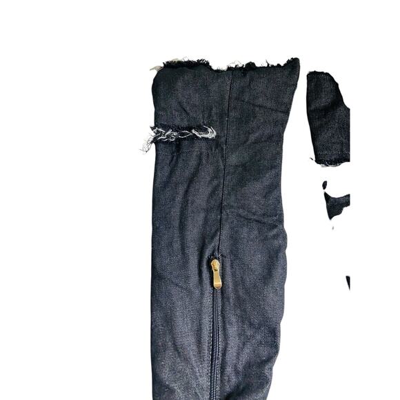 Liliana Barbara Thigh High Over Knee Denim Open Toe Stiletto Heel Boot Black 7.5 - Picture 10 of 12